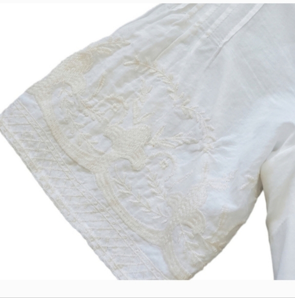 Sundance Cream Nicolette Sweet Cotton Dress V Neck Embroidery Short Sleeve - Picture 3 of 8